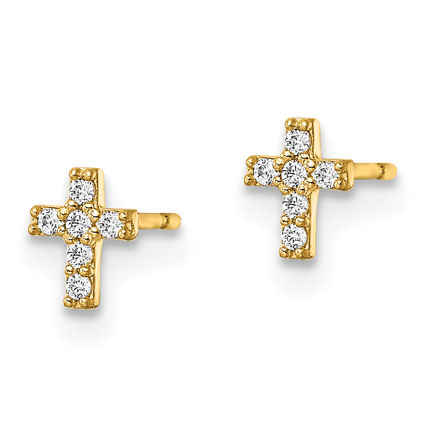 Aretes de Cruz con Circonita Cúbica Madi K en Oro de 14k