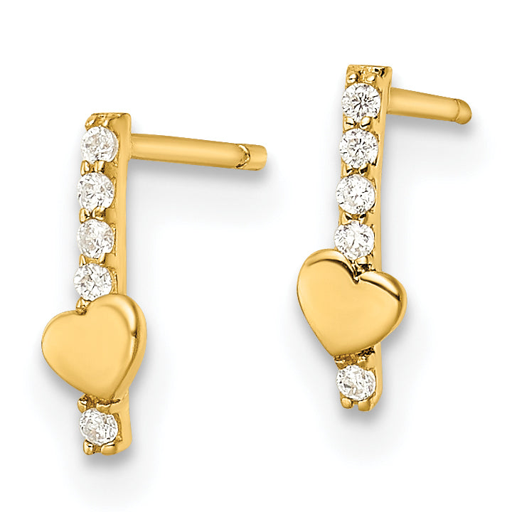 Aretes de Oro de 14K Madi K con Línea de CZ y Corazón