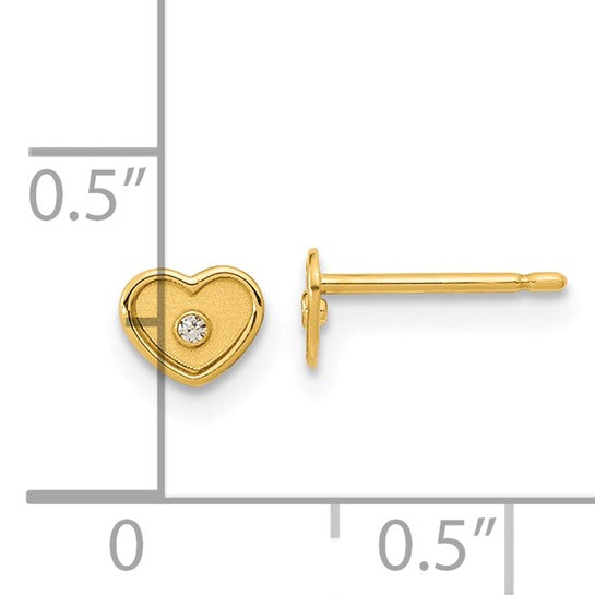 Pendientes de Corazón con Circonitas Pulidos y Cepillados con Cierre Post en Oro Amarillo de 14k de Madi K