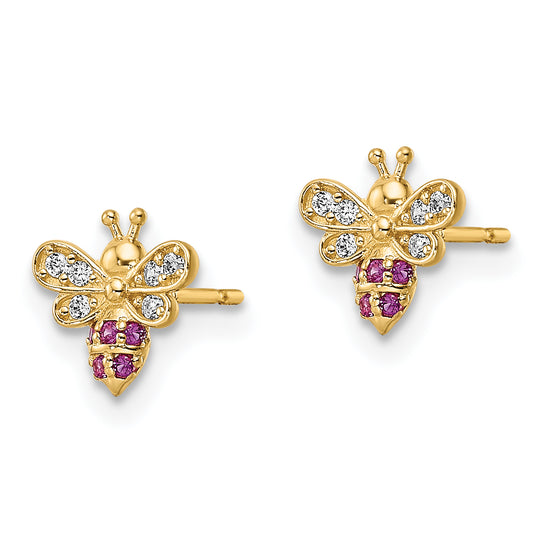 Pendientes de Abeja con CZ Claros y Rojos Madi K en Oro de 14k