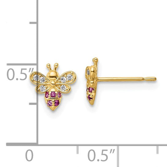 Pendientes de Abeja con CZ Claros y Rojos Madi K en Oro de 14k