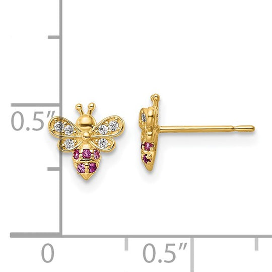 Pendientes de Abeja con CZ Claros y Rojos Madi K en Oro de 14k