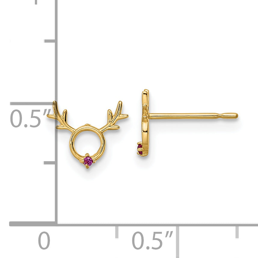 Pendientes de Botón con Reno y Circonia Cúbica Roja (CZ) de Madi K en Oro de 14k