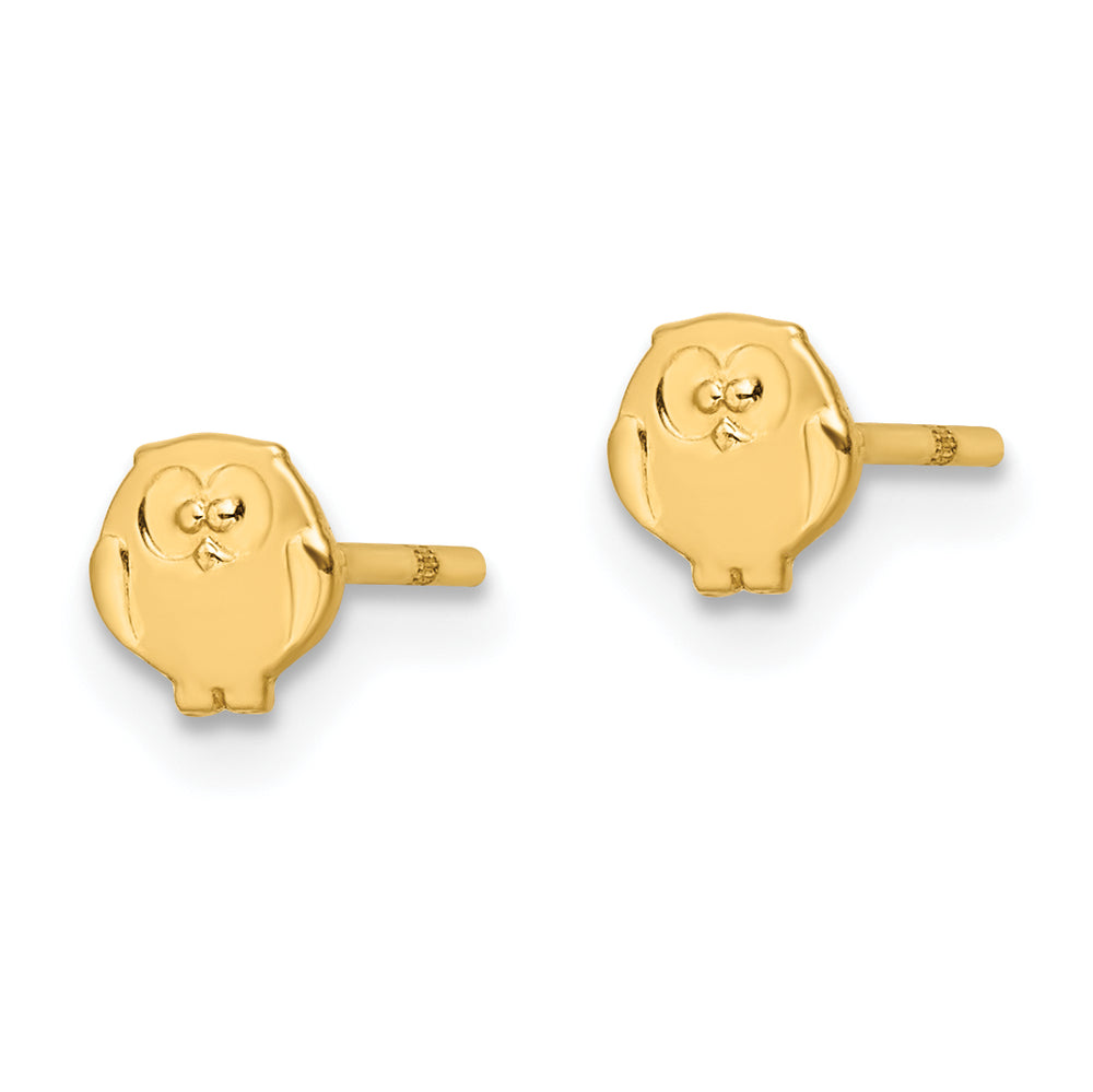 Pendientes Post con Búho en Oro Amarillo Pulido y Satinado de 14k (Madi K)