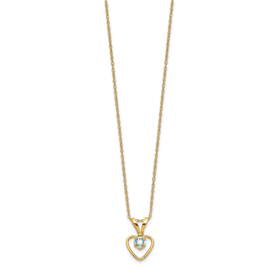 Collar de Corazón con Aguamarina de 3 mm en Oro Amarillo de 14K (Madi K)