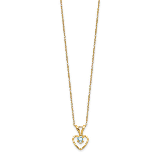 Collar de Corazón con Aguamarina de 3 mm en Oro Amarillo de 14K (Madi K)