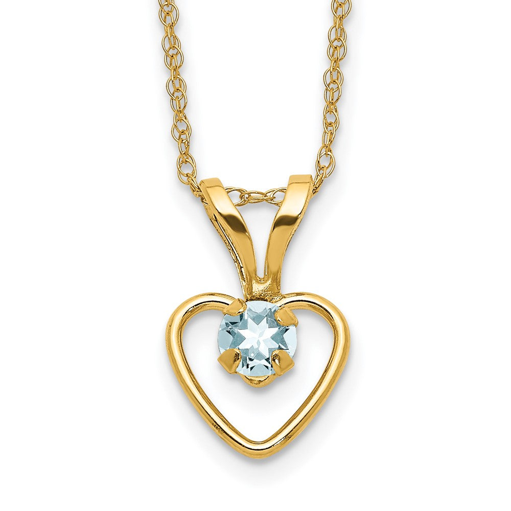 Collar de Corazón con Aguamarina de 3 mm en Oro Amarillo de 14K (Madi K)