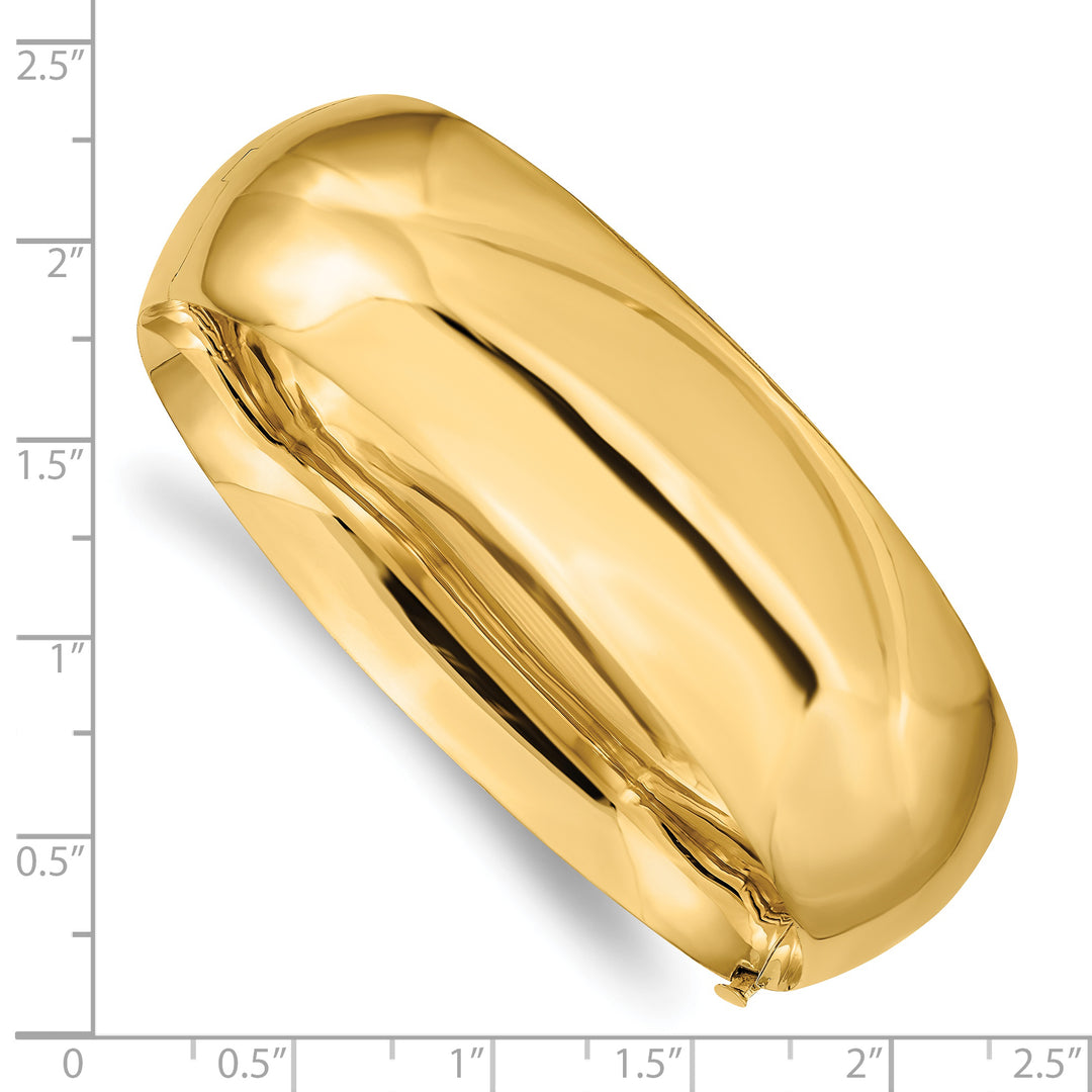 Brazalete Bangle Oversize 14K Oro Amarillo de 13/16, Pulido de Alta Calidad con Bisagra