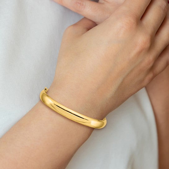 Brazalete Bangle 14K Oro Amarillo Pulido de 8.00 mm con Bisagra