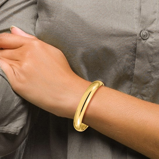 Brazalete Bangle 14K Oro Amarillo Pulido de 10 mm con Bisagra