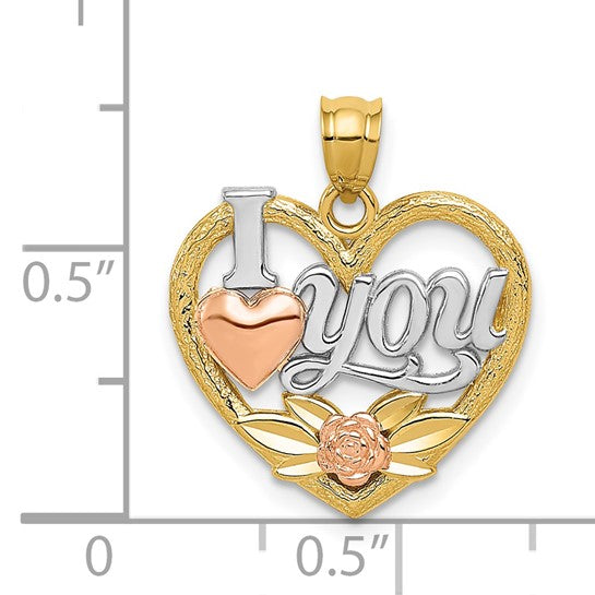 Dije 14K Two-tone con Rodio Blanco "I LOVE YOU" Corazón