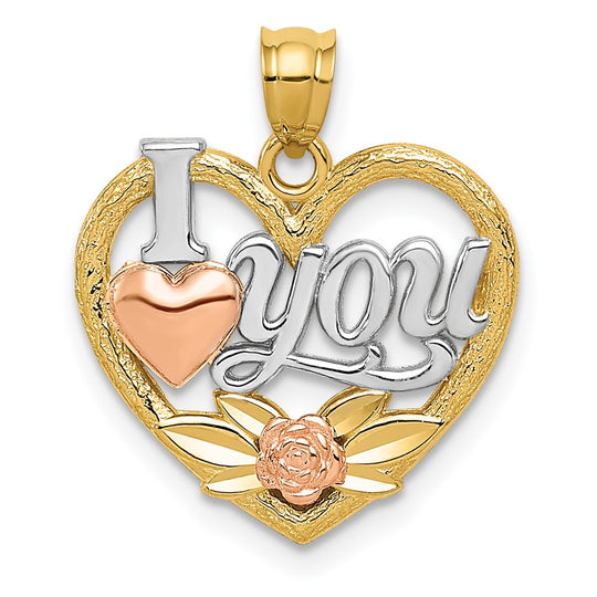 Dije 14K Two-tone con Rodio Blanco "I LOVE YOU" Corazón