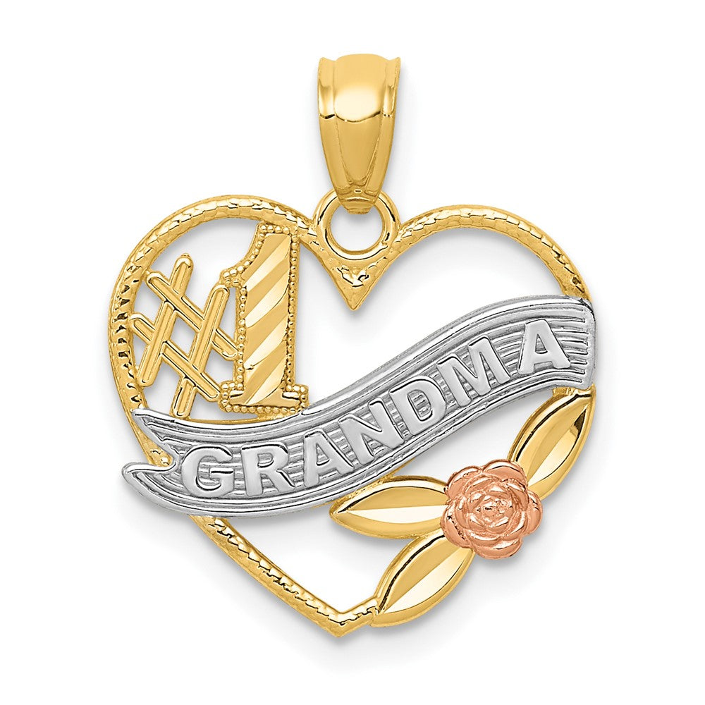 Colgante de corazón GRANDMA #1 de dos tonos de 14k con rodio blanco