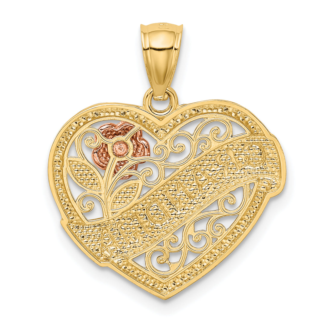 Colgante de Corazón GRANDMA de Oro Bicolor de 14k con Rodio Blanco