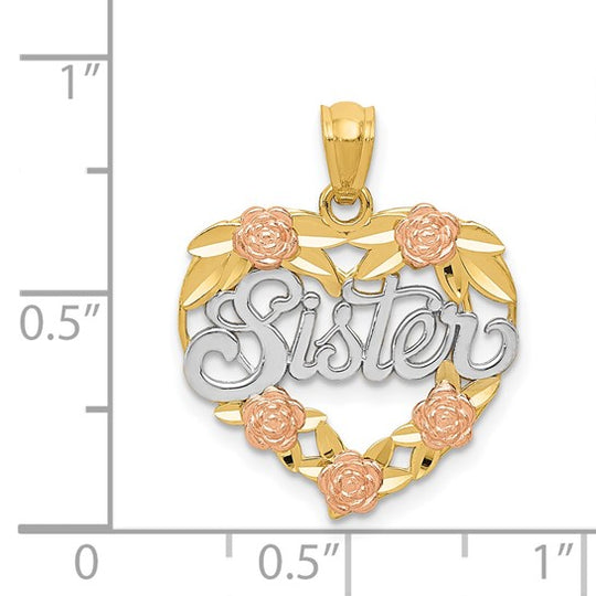 Colgante Corazón SISTER en Oro de Dos Tonos con Rodio Blanco de 14k