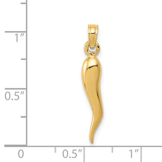 Dije de Cuerno Italiano 3D Mediano en Oro Amarillo de 14K