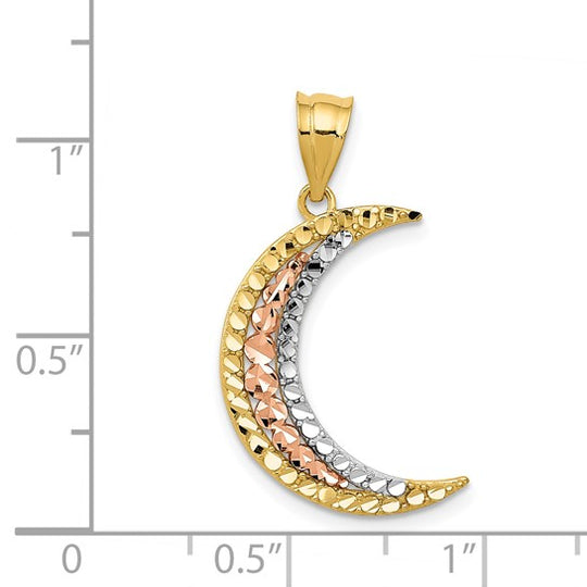 Colgante "Luna Cortada en Diamante" Bicolor de 14K con Rodio Blanco