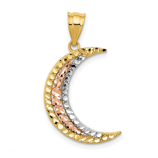 Colgante "Luna Cortada en Diamante" Bicolor de 14K con Rodio Blanco