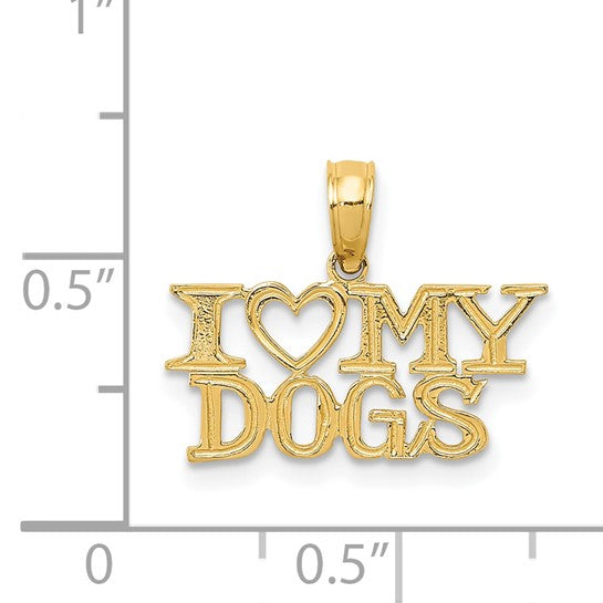 Colgante "I HEART MY DOGS" en Oro de 14k