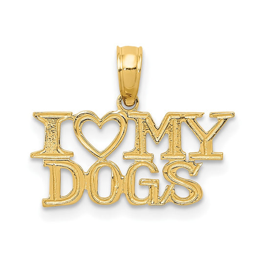 Colgante "I HEART MY DOGS" en Oro de 14k