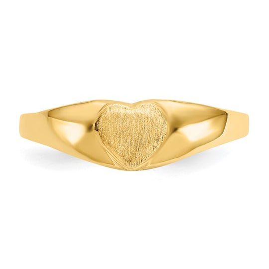 Anillo de Sello Satinado con Corazón para Bebé en Oro Amarillo de 14k