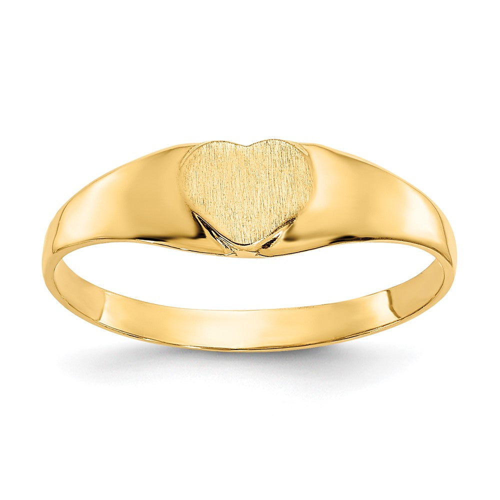 Anillo de Sello Satinado con Corazón para Bebé en Oro Amarillo de 14k