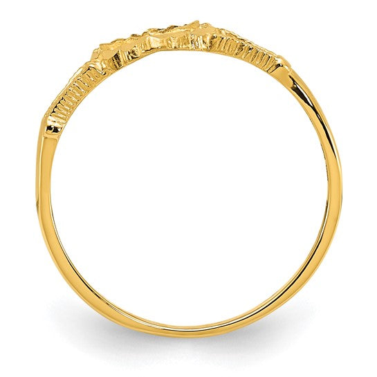 Anillo Infantil con Corazón y Cruz en Oro Amarillo Cortado a Diamante de 14k