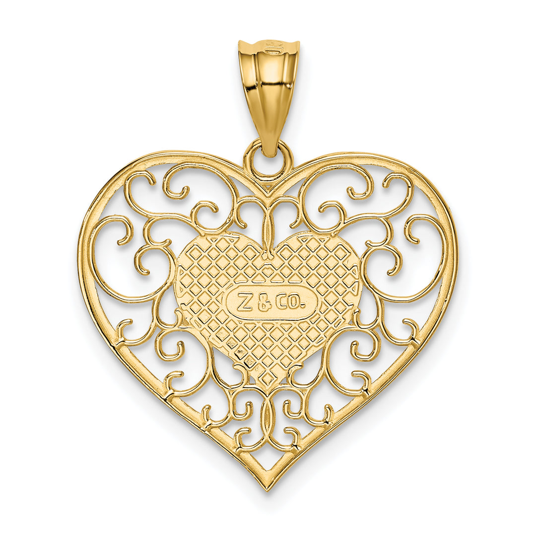 Colgante Corazón Filigrana Pulido 14K Oro Amarillo