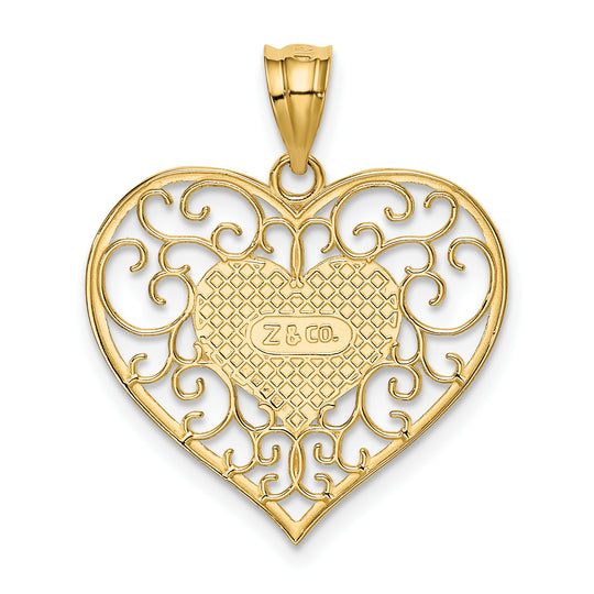 Colgante Corazón Filigrana Pulido 14K Oro Amarillo