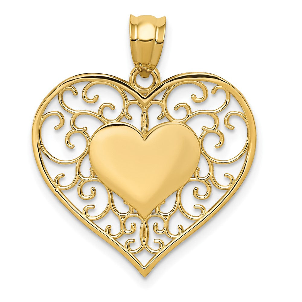 Colgante Corazón Filigrana Pulido 14K Oro Amarillo