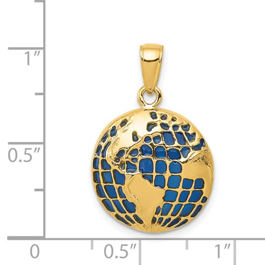 Dije de Globo Enameled Azul en Oro de 14k