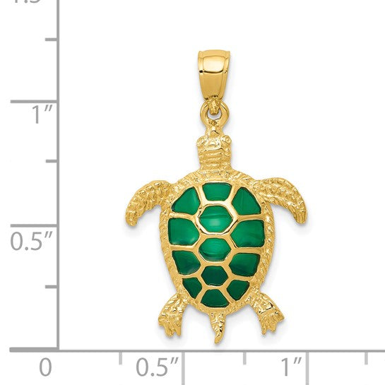 Dije de Tortuga Marina Esmaltada en Verde de Oro Amarillo de 14K