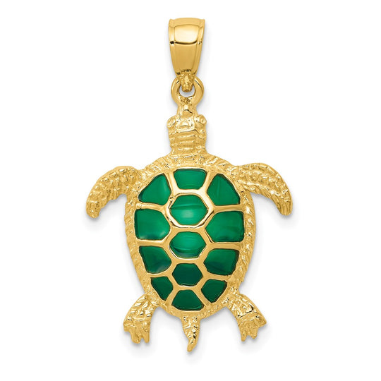 Dije de Tortuga Marina Esmaltada en Verde de Oro Amarillo de 14K