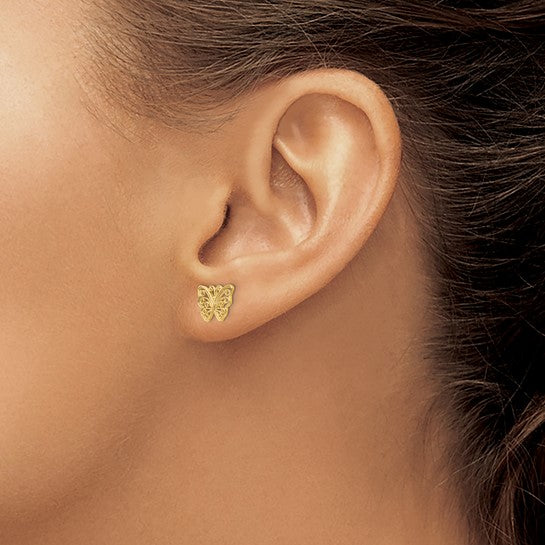 Pendientes de Botón con Mariposa en Oro de 14k