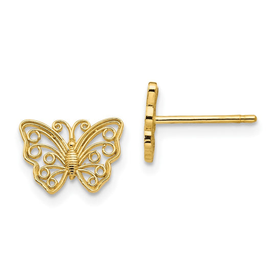 Pendientes de Botón con Mariposa en Oro de 14k