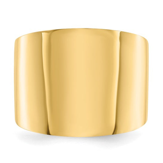 Anillo de Banda de Cigarro Tapered de 15mm con Parte Superior Plana en Oro Amarillo de 14k