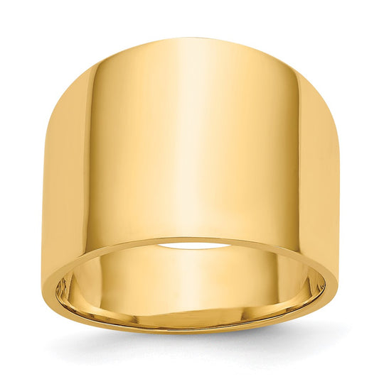 Anillo de Banda de Cigarro Tapered de 15mm con Parte Superior Plana en Oro Amarillo de 14k