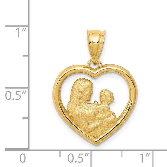 Dije Corazón Mamá/Bebé en Oro Amarillo de 14k Pulido y Satinado