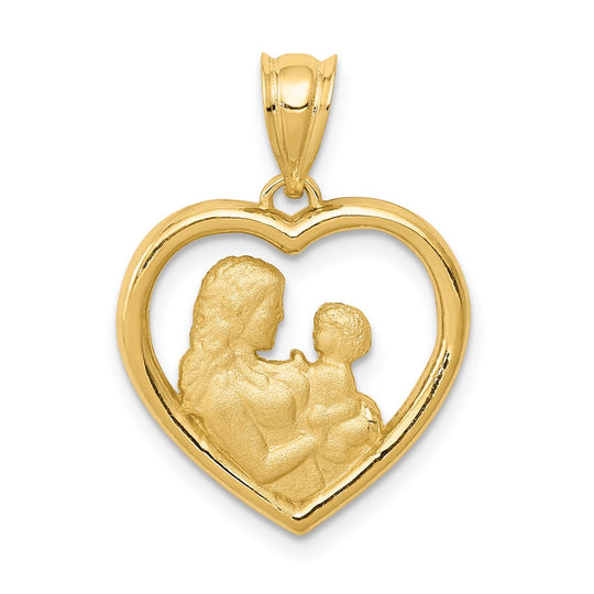 Dije Corazón Mamá/Bebé en Oro Amarillo de 14k Pulido y Satinado