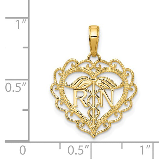 Colgante Corazón con "RN Registered Nurse" en Oro de 14K