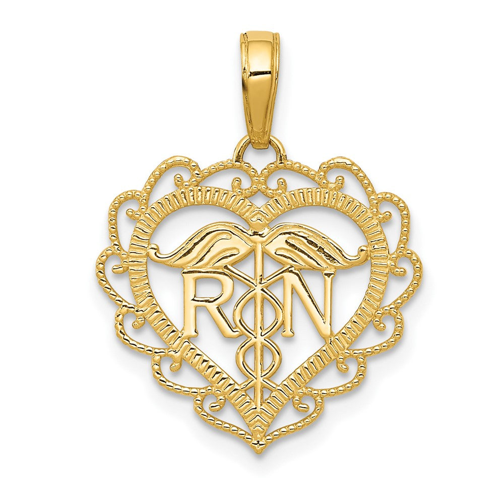 Colgante Corazón con "RN Registered Nurse" en Oro de 14K