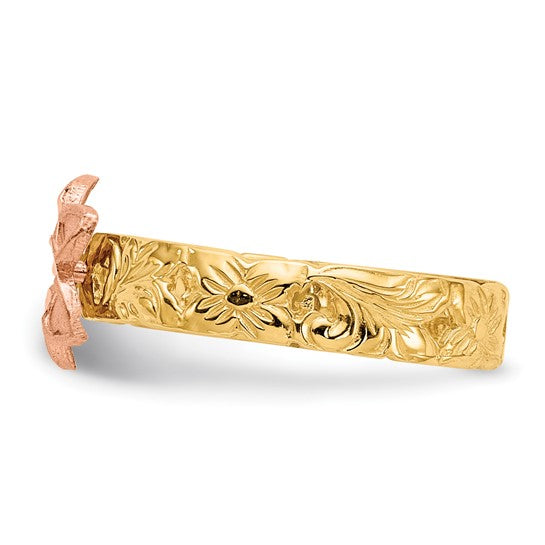 Anillo para Bebé Plumeria Bicolor en Oro de 14k