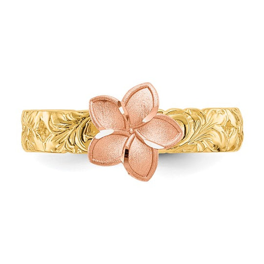 Anillo para Bebé Plumeria Bicolor en Oro de 14k