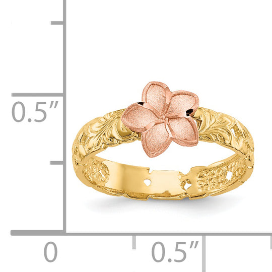 Anillo para Bebé Plumeria Bicolor en Oro de 14k