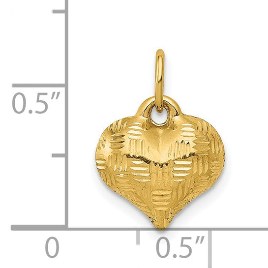 Colgante de Corazón 3D con Patrón de Tejido en Oro Amarillo 14K