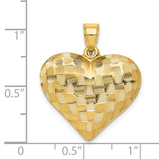 Dije Corazón en Patrón Trenzado 3D Pulido en Oro Amarillo de 14K