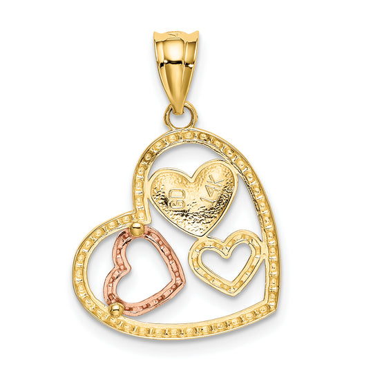 Colgante de Corazones Pulidos en Oro de 14k con Rodio Blanco (Bicolor)