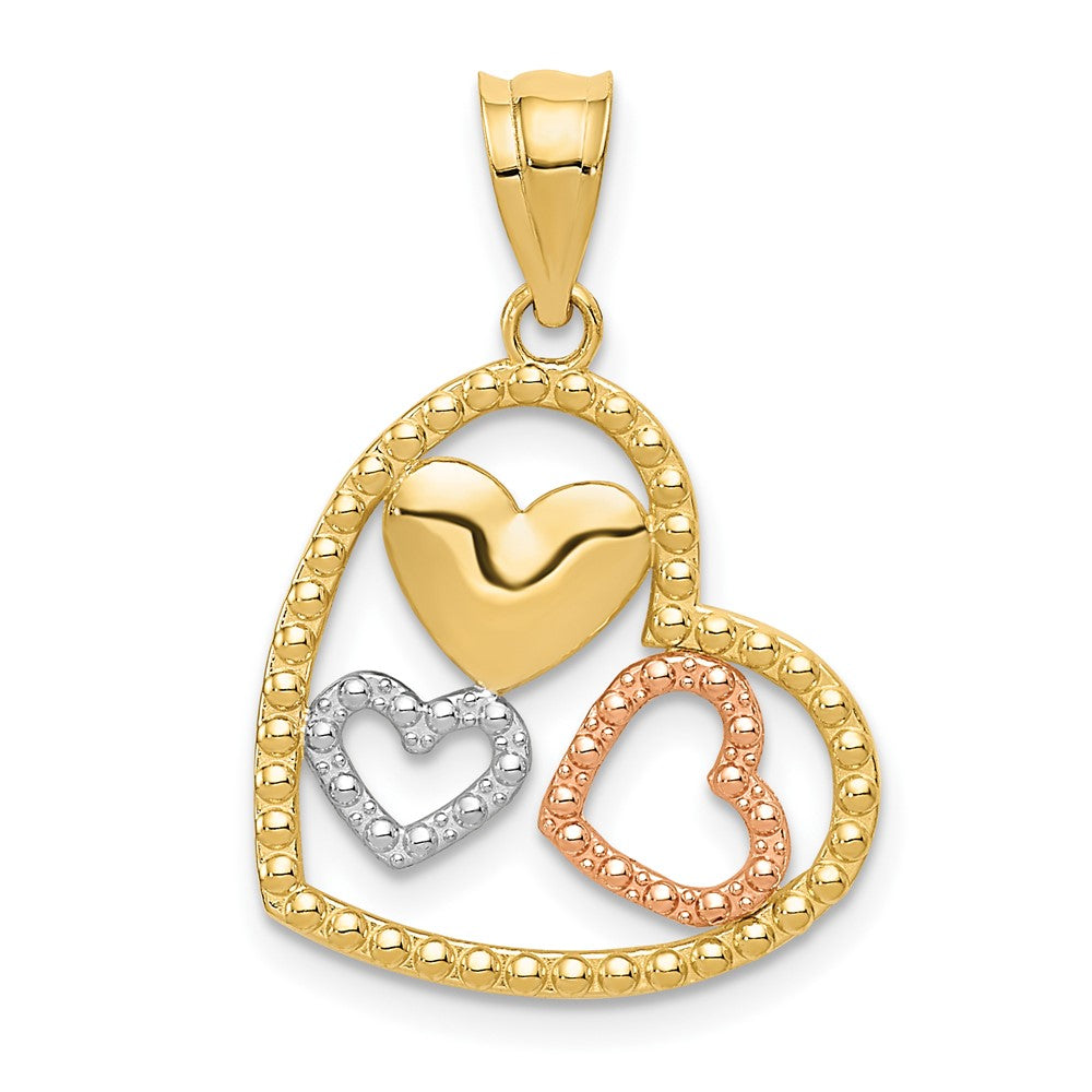 Colgante de Corazones Pulidos en Oro de 14k con Rodio Blanco (Bicolor)