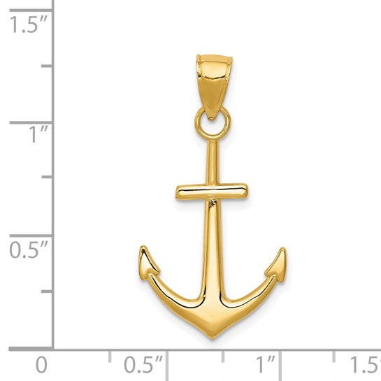 Colgante de Ancla Pulido en Oro de 14K