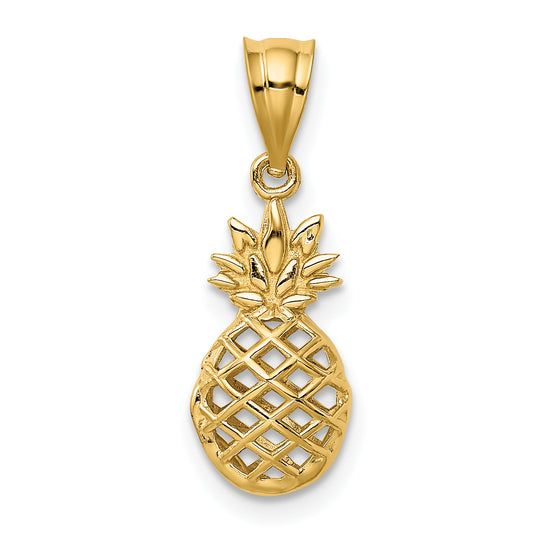 Colgante 3D de Piña Pulido en Oro Amarillo de 14K